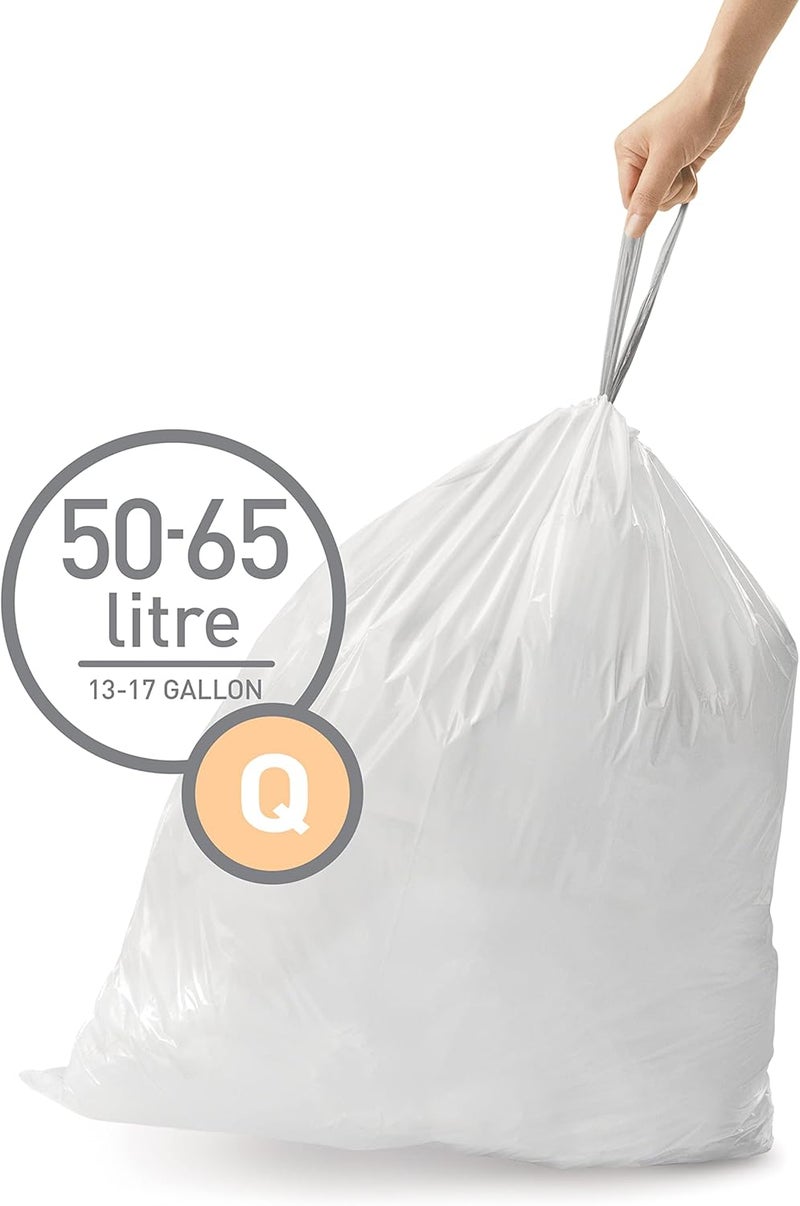 simplehuman Code Q Genuine Custom Fit Drawstring Trash Bags in Dispenser Packs, 60 Count, 50-65 Liter / 13.2-17.2 Gallon, White - Image 2