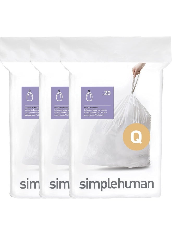 simplehuman Code Q Genuine Custom Fit Drawstring Trash Bags in Dispenser Packs, 60 Count, 50-65 Liter / 13.2-17.2 Gallon, White - Image 1