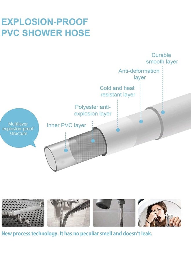 GUDOO - PVC Shower Hose Flexible Stainless Steel Handheld Shower Hose 59 Inches Replacement Hose for Handheld Shower Extra Long - Image 1