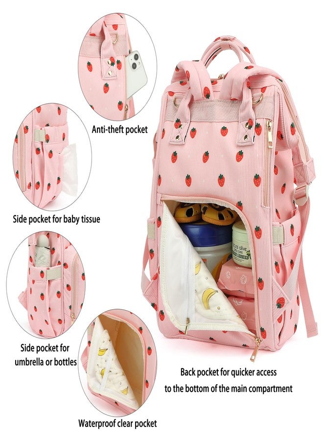 Yusudan Corduroy Diaper Bag Backpack for Baby Girls Boys, Women Large Nappy Bags for Mom (Pink Corduroy Strawberry) - Image 4