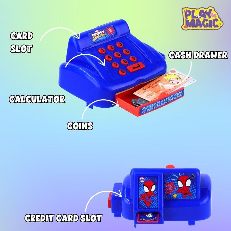 PlayMagic Store Spiderman Cash Register Playset for Kids|Educational Pretend Play Set for 3-10 Years|Interactive Learning with Food Items, Coins, Shopping Basket for Boys & Girls - Image 4