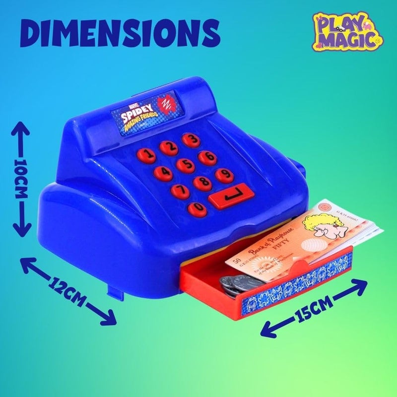 PlayMagic Store Spiderman Cash Register Playset for Kids|Educational Pretend Play Set for 3-10 Years|Interactive Learning with Food Items, Coins, Shopping Basket for Boys & Girls - Image 2