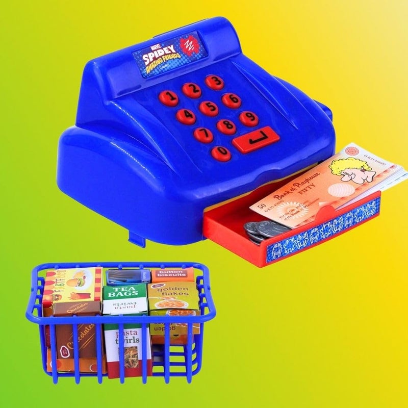 PlayMagic Store Spiderman Cash Register Playset for Kids|Educational Pretend Play Set for 3-10 Years|Interactive Learning with Food Items, Coins, Shopping Basket for Boys & Girls - Image 1