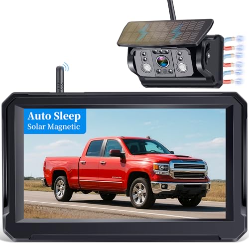 Wkzay Wireless Backup Camera Solar for Truck: Magnetic No Wiring Hitch Camera for Pickup Trucks - HD 1080P 5 Inch Split-Screen, Easy Install, IR Night Vision, IP69K Waterproof by Wkzay - Image 1