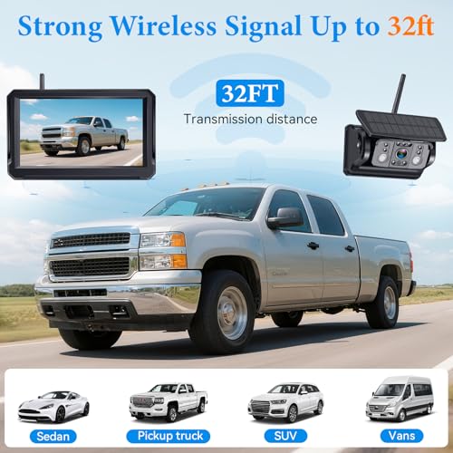 Wkzay Wireless Backup Camera Solar for Truck: Magnetic No Wiring Hitch Camera for Pickup Trucks - HD 1080P 5 Inch Split-Screen, Easy Install, IR Night Vision, IP69K Waterproof by Wkzay - Image 5
