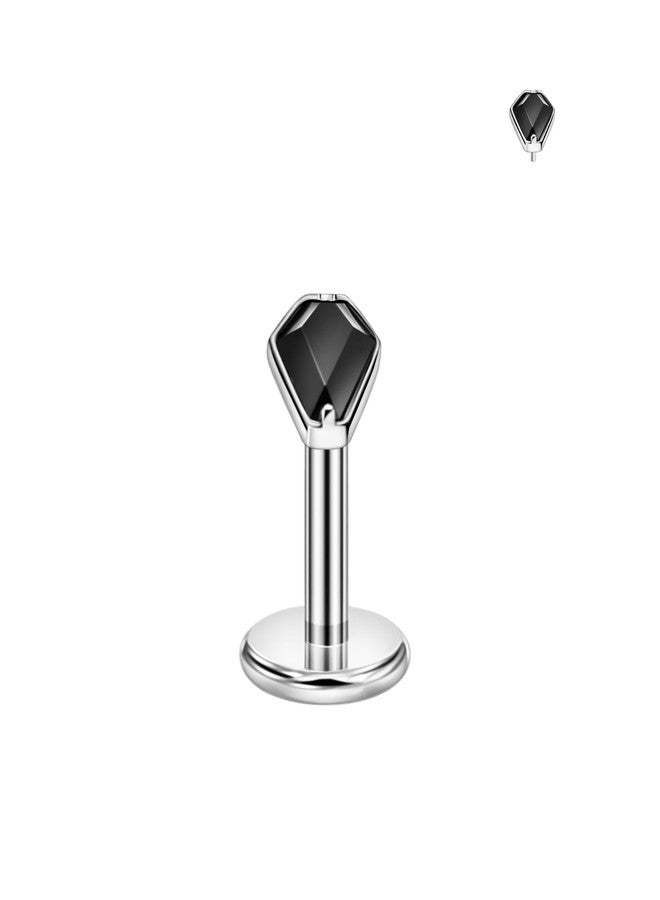 FANSING Coffin Nose Rings for Women Men Surgical Steel Cartilage Earring Stud Black Zircon Threadless Labret Studs for Helix Rook Conch Tragus Earlobe Piercings 18 Gauge 6mm Post - Image 1