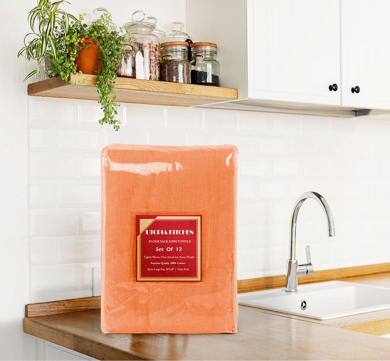 Utopia Kitchen Orange Flour Sack Towels [12 Pack - 28 x 28 Inch] 100% Cotton Tea Towels for Cleaning & Drying - Highly Absorbent Kitchen Dish Cloth - Image 5