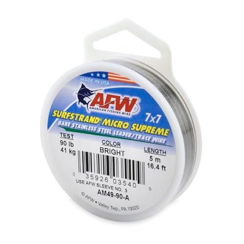 AFW American Fishing Wire Surfstrand Micro Supreme, Bare 7x7 Stainless Steel Leader Wire, 90 lb Test, 0.027" Diameter, Bright, 5m - Image 1