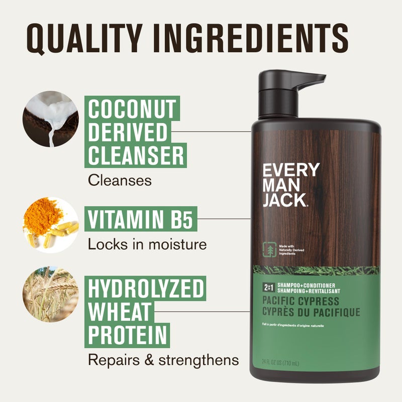 Every Man Jack 2-in-1 Daily Shampoo + Conditioner - Pacific Cypress | Nourishing For All Hair Types, Naturally Derived, Cruelty-Free Shampoo and Conditioner Set for Men | 24oz -1 Bottle - Image 5