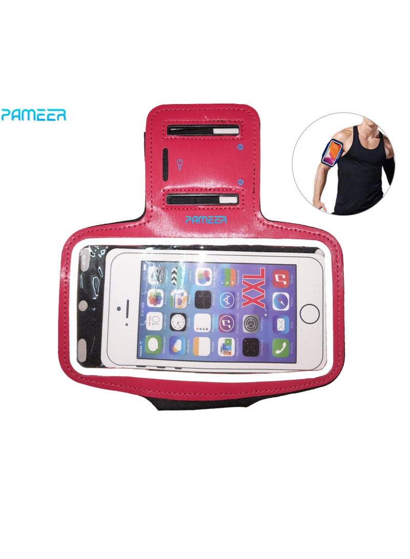 PAMEER Phone Armband Holder with Key Holder and Card Slot, Water Resistant Gym Running Workouts Arm Band for Phone upto 6.2 inch, iPhone, Samsung Adjustable Band for Gym Running Workouts  - Image 1