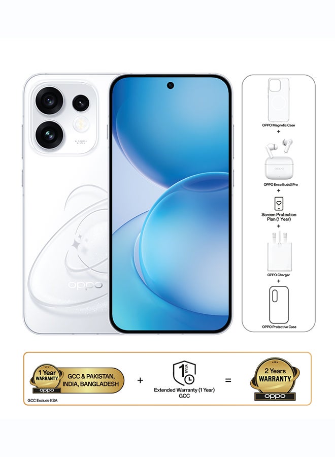 OPPO Reno16 AI Phone Dual SIM 5G Pop White 12GB RAM 256GB With OPPO Enco Buds3 Pro + OPPO Magnetic Case - Middle East Version - Image 1