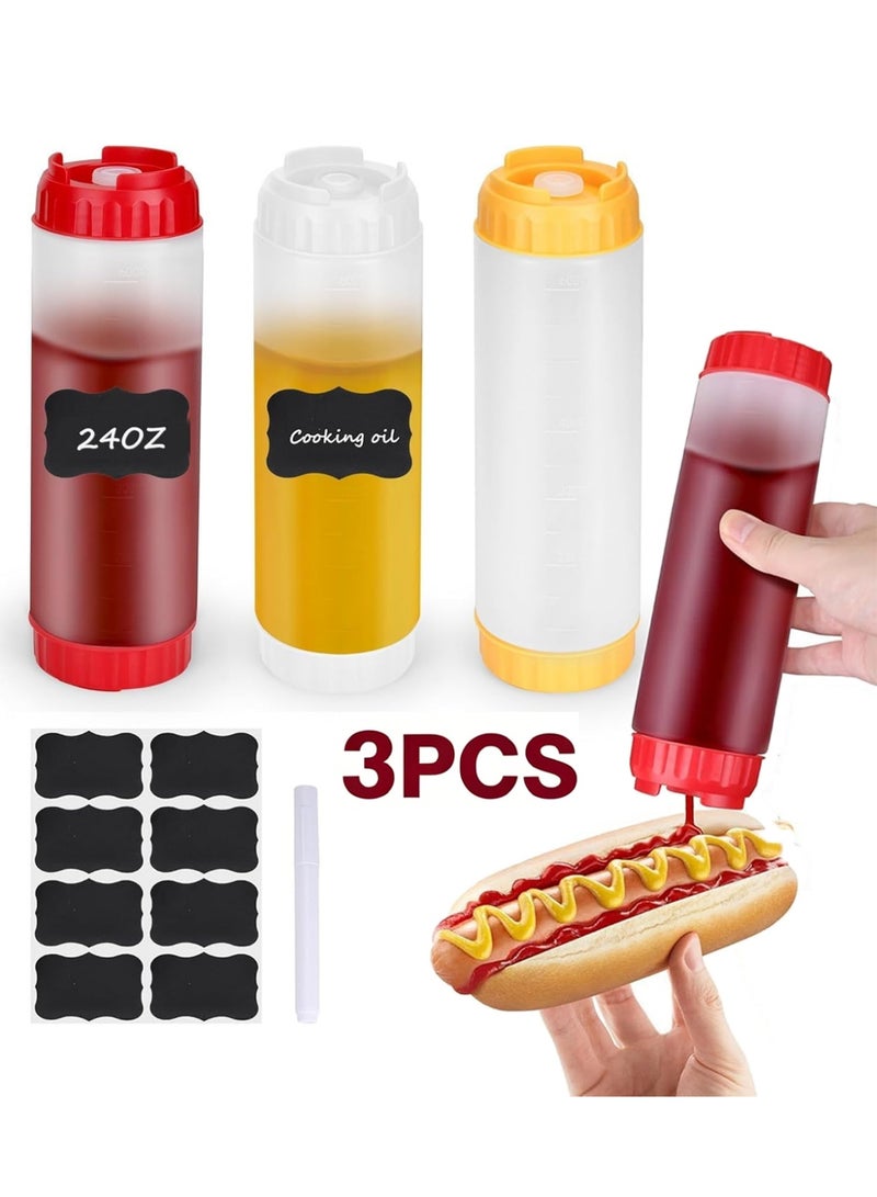 Bincoo 3 Pcs Plastic Squeeze Sauce Bottles, Squeezer Clear with Nozzle Caps, Reusable Squeeze Condiment Bottles Dispensers Suitable for Mustard Olive Oil Jam Ketchup Salad Dressing Storage Bottle (250ML) - Image 1