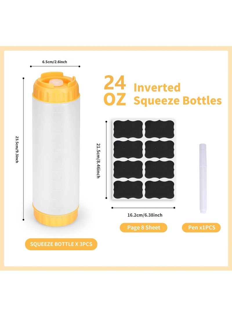Bincoo 3 Pcs Plastic Squeeze Sauce Bottles, Squeezer Clear with Nozzle Caps, Reusable Squeeze Condiment Bottles Dispensers Suitable for Mustard Olive Oil Jam Ketchup Salad Dressing Storage Bottle (250ML) - Image 3