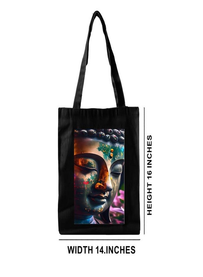 PrintingZone Buddha Canvas Printed Tote Bag For Women | Zipper & Pouch | Shopping/Grocery Bag | Multi-Purpose Bag | Reusable Eco-Friendly Cotton Handbags, Canvas Tote Bags For College(TB54) - Image 2
