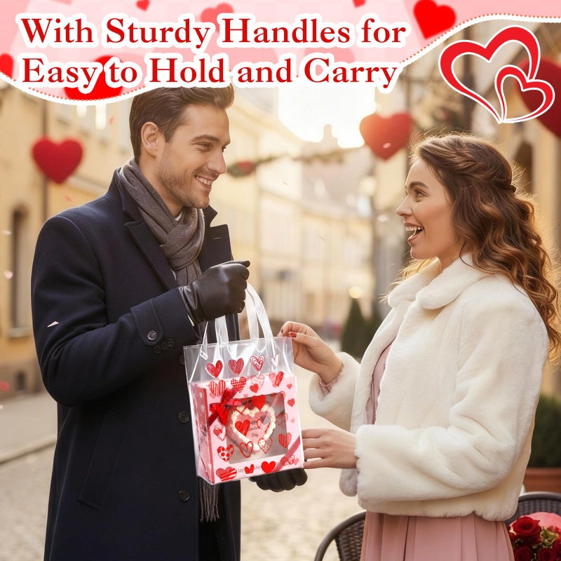 Pajean 25 Pcs Valentine's Day Plastic Gift Bags with Handles, 5.9 x 8.7 x 3.1 Inch Heart Design PE Treat Bags, Red and Pink Candy Goodie Pouches for Classroom Exchange, Party Favor, Wedding Supplies - Image 5