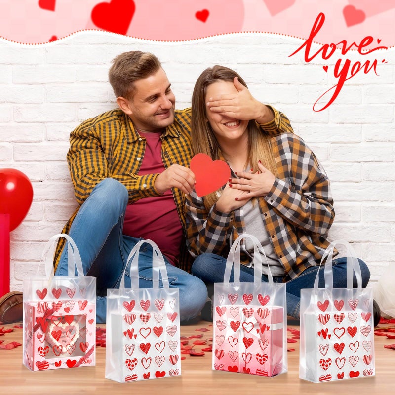 Pajean 25 Pcs Valentine's Day Plastic Gift Bags with Handles, 5.9 x 8.7 x 3.1 Inch Heart Design PE Treat Bags, Red and Pink Candy Goodie Pouches for Classroom Exchange, Party Favor, Wedding Supplies - Image 4