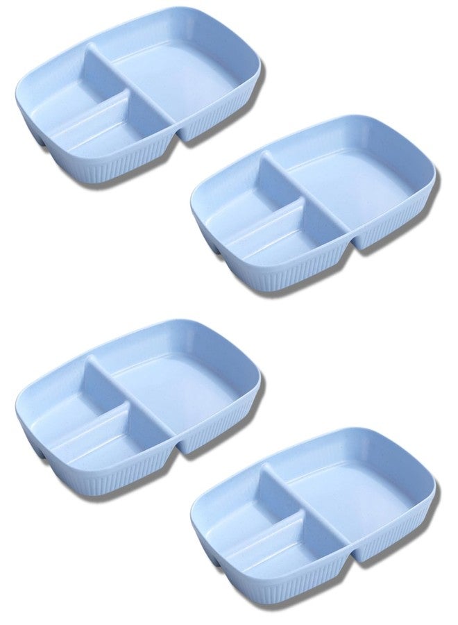 Amillee Wheat Straw Rectangular Divided Plates for Healthy Eating, 3 Sections Dinner Plates for Adults, Kids, Campers, and Portion Control, Microwave and Dishwasher Safe Dish (Pack of 4,Nordic Blue) - Image 1