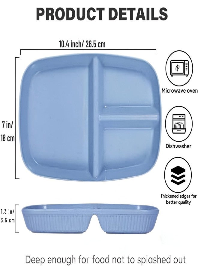 Amillee Wheat Straw Rectangular Divided Plates for Healthy Eating, 3 Sections Dinner Plates for Adults, Kids, Campers, and Portion Control, Microwave and Dishwasher Safe Dish (Pack of 4,Nordic Blue) - Image 2