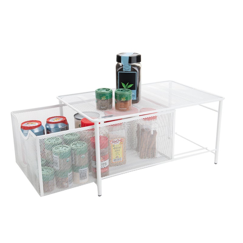 Mind Reader Accessory Organizer Supply Storage Makeup Crafts Office Kitchen Metal Mesh 1025L x 1625W x 8H White