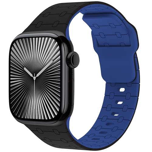 Fullmosa Sport Silicone Band Compatible with Apple Watch Strap 49mm 46mm 45mm 44mm 42mm(Series 3 2 1) [No Watch],Soft Band for iWatch Ultra 3/2/1 SE3 SE2 SE Series 11 10 9 8 7 6 5 4 3 2 1,Black Blue - Image 1