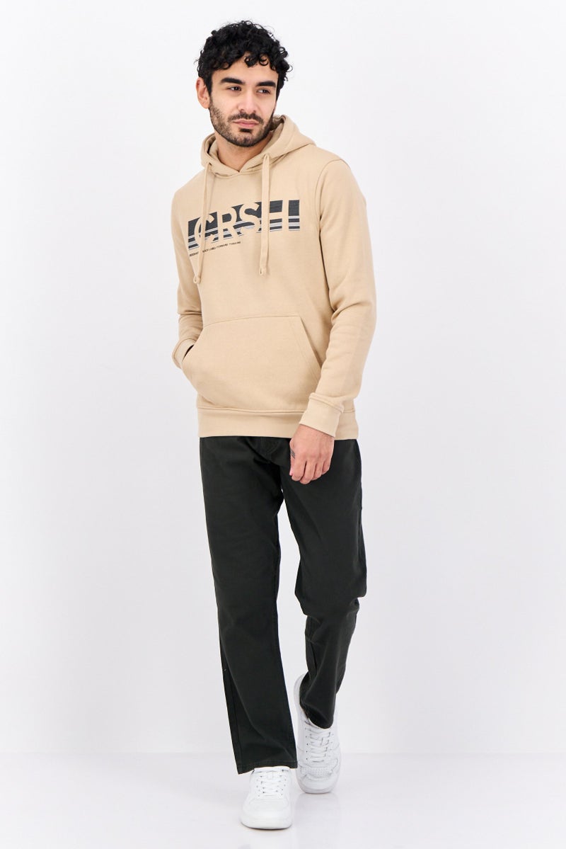 CROSSHATCH Men Hooded Brand Logo Long Sleeve Sweatshirt, Beige - Image 4