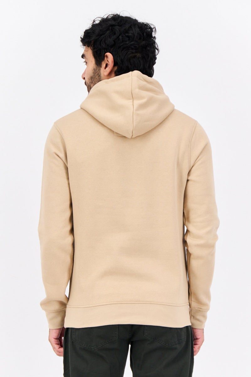CROSSHATCH Men Hooded Brand Logo Long Sleeve Sweatshirt, Beige - Image 3