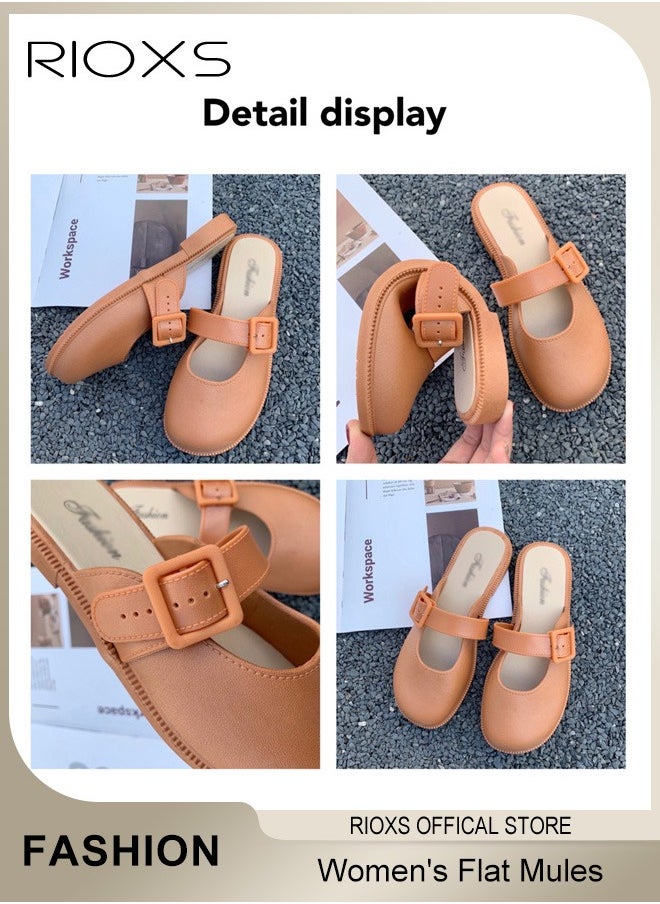 Women's Flat Mules Half Drag Shoes For Women Girls Closed Toe Sandals Ladies Female Fashion Comfortable Slippers Backless Mule Shoes Slip-On Flats With Buckle - pzsku/Z0CA35D865723718C8F9AZ/45/_/1730346148/7ef7932a-572a-42d0-b40d-92ee762a3e20