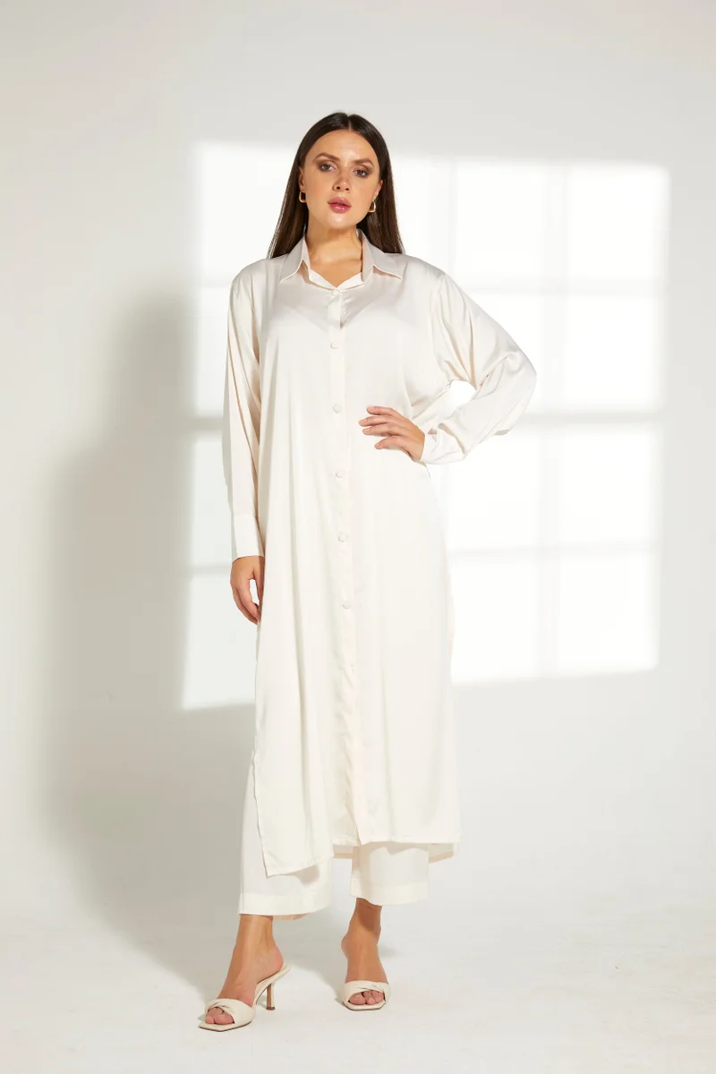 Moistreet Button Down Long Top & Pants Set