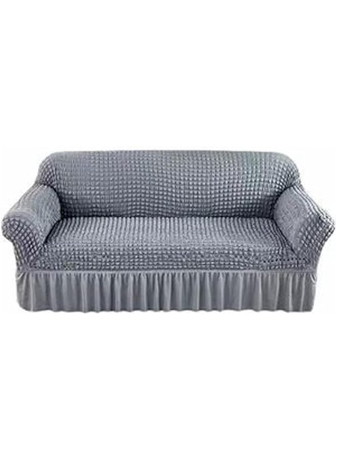 The Bros غطاء أريكة عالمي عالي المرونة بأكمام منتفخة غطاء تنورة أريكة غطاء أريكة ثلاثية المقاعد غطاء كرسي بذراعين حماية الأثاث غطاء كامل عالمي، رمادي - Image 1