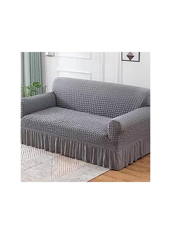 The Bros غطاء أريكة عالمي عالي المرونة بأكمام منتفخة غطاء تنورة أريكة غطاء أريكة ثلاثية المقاعد غطاء كرسي بذراعين حماية الأثاث غطاء كامل عالمي، رمادي - Image 2