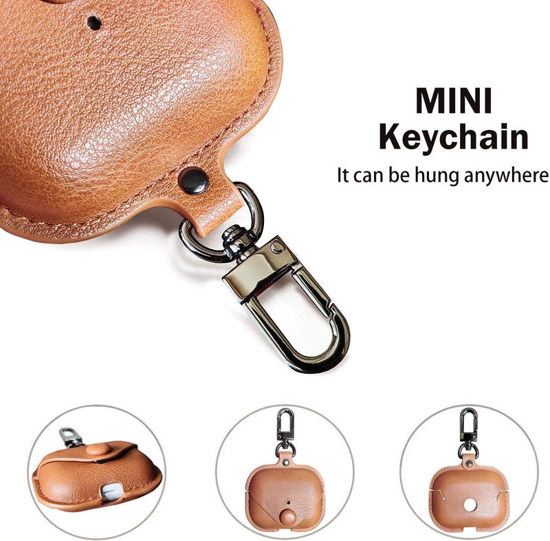 Printme Compatible for Airpods Pro 2nd Generation Case Cover, PU Leather Case Cover Protective Case with Keychain for New Airpods Pro 2 Case 2022 [Front LED Visible] (Light Brown) - Image 5