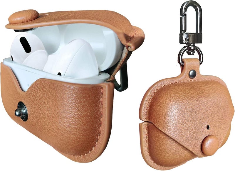 Printme Compatible for Airpods Pro 2nd Generation Case Cover, PU Leather Case Cover Protective Case with Keychain for New Airpods Pro 2 Case 2022 [Front LED Visible] (Light Brown) - Image 1