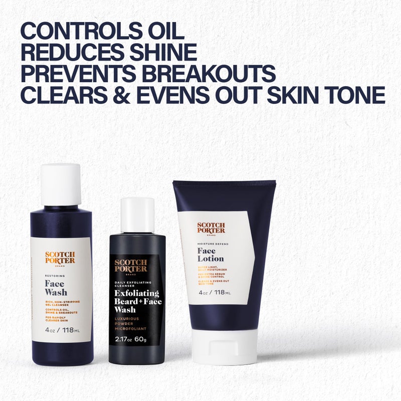 Scotch Porter Menâ€™s Face Care Collection â€“ Exfoliate, Cleanse & Restore, & Moisturize & Defend Skin â€“ Includes Wash, Exfoliating Wash & Lotion - Image 3