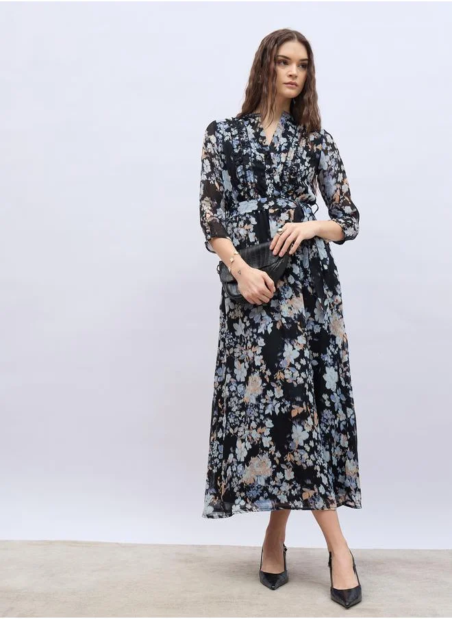 ستايلي Styli Mandarin Collar Floral Print Maxi Dress