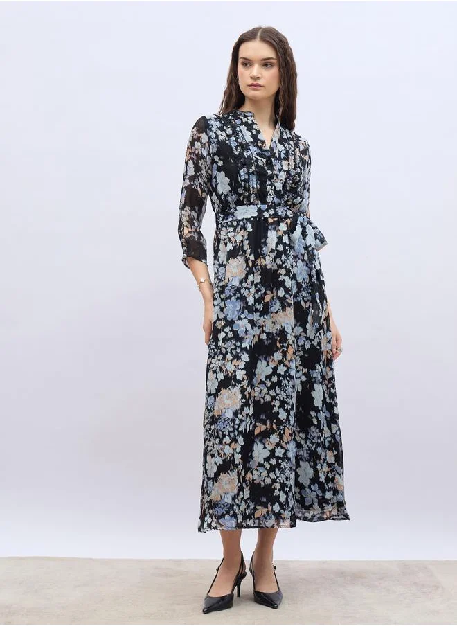 ستايلي Styli Mandarin Collar Floral Print Maxi Dress