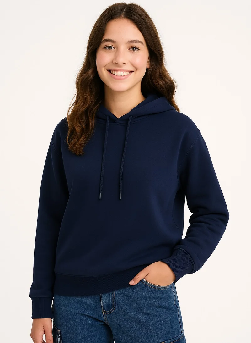 victor and jane "Navy Hoodie with Drawstring – 100% Cotton Fleece "