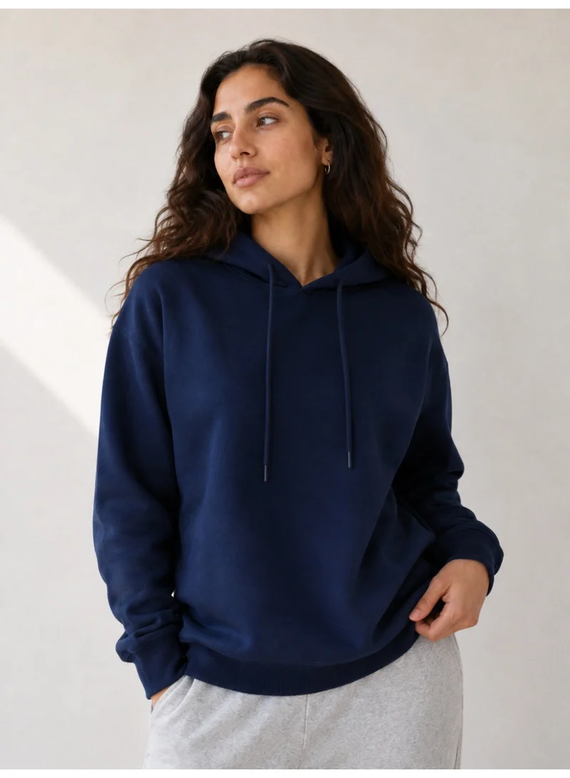 Victor And Jane "Navy Hoodie with Drawstring – 100% Cotton Fleece "