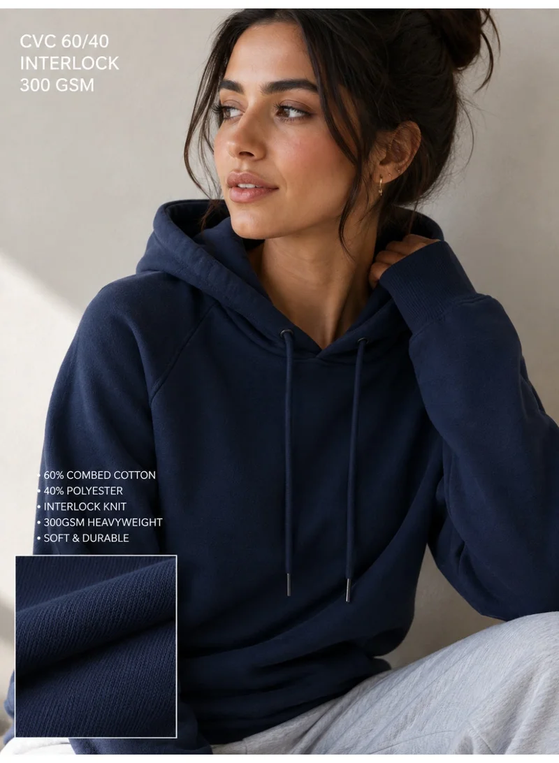 Victor And Jane "Navy Hoodie with Drawstring – 100% Cotton Fleece "