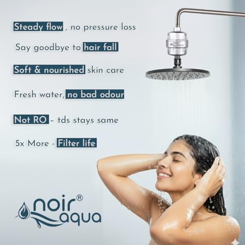 Noir Aqua رأس دش فلتر مياه نوير أكوا 22 مرحلة لحمام المياه العسرة مع ملطف المياه SF-22 برو، يقلل تساقط الشعر، يحمي البشرة، يزيل الكلور بدون محول - Image 3