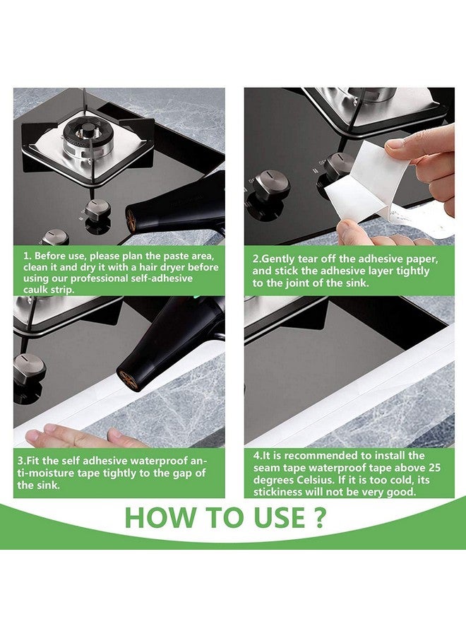 HEXONIQ® Bathroom Sealant Caulk Strip PE Self Adhesive Tape, Waterproof & Anti Mould Seal Strip Wall Sealing Tape for Kitchen Bathtub Sink Toilet Wall Edge Protector (W-2.2cm x L-3.2m) (White, 2 Pcs) - Image 4