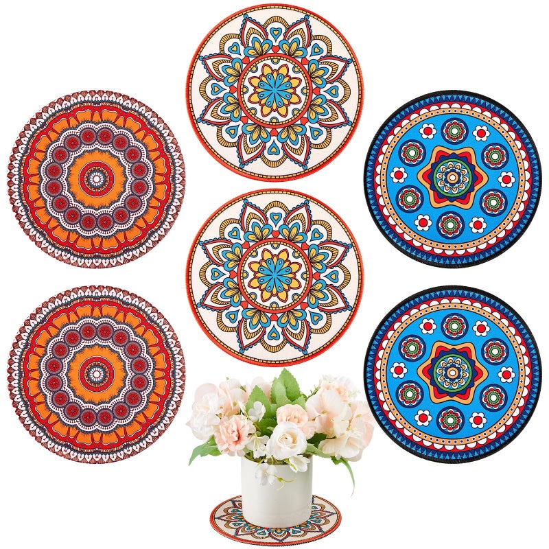 Nuanchu 6 Pcs Boho Plant Pot Mat Absorbent Non Slip Round Pot Coaster Pad Gardening Indoor Outdoor Flower Plant Protect for Table Desk Floor, 5.9 Inches - Image 1