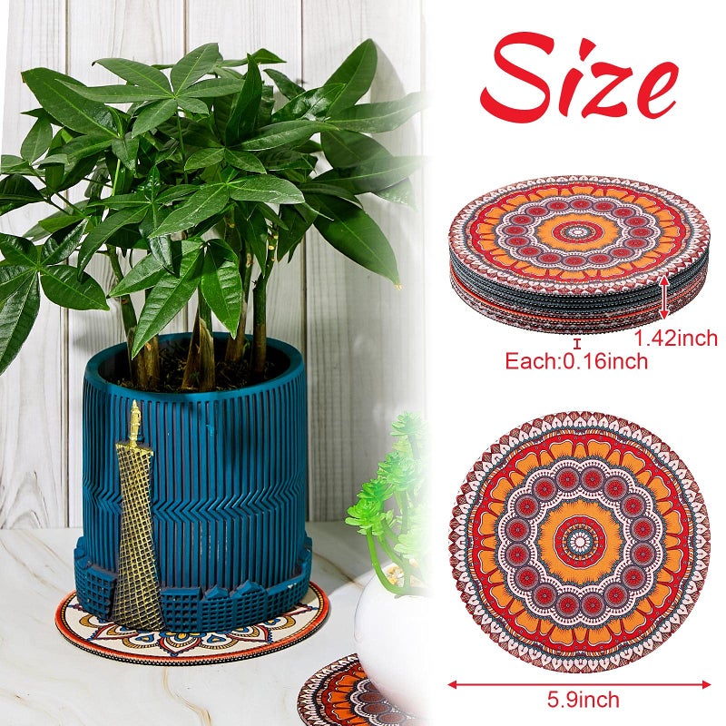 Nuanchu 6 Pcs Boho Plant Pot Mat Absorbent Non Slip Round Pot Coaster Pad Gardening Indoor Outdoor Flower Plant Protect for Table Desk Floor, 5.9 Inches - Image 2