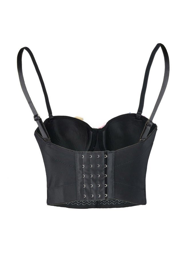 ELLACCI Women's 3D Floral Bustier Crop Top Wedding Party Club Bra Tops Medium Black - Image 3