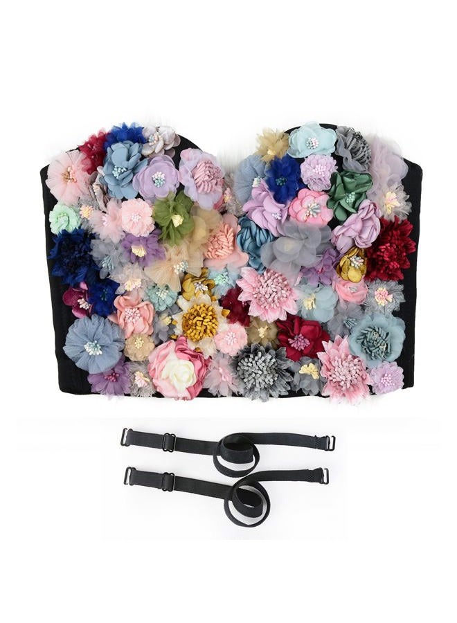 ELLACCI Women's 3D Floral Bustier Crop Top Wedding Party Club Bra Tops Medium Black - Image 4