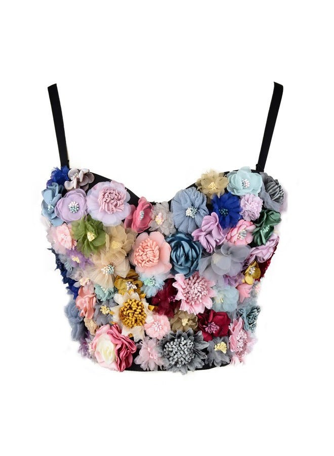 ELLACCI Women's 3D Floral Bustier Crop Top Wedding Party Club Bra Tops Medium Black - Image 2