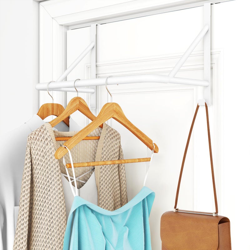 CHJgroup Over The Door Hanger for Clothes Stainless Door Hangers for Clothing Over The Door Clothes Drying Rack for laundry Over Door Hanger Organizer with 2 Hooks for Hanging Towels Coats White - Image 2