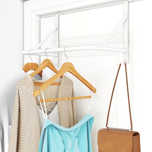 CHJgroup Over The Door Hanger for Clothes Stainless Door Hangers for Clothing Over The Door Clothes Drying Rack for laundry Over Door Hanger Organizer with 2 Hooks for Hanging Towels Coats White - Image 1