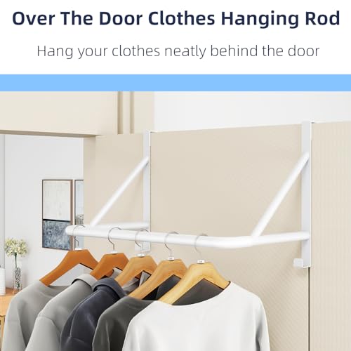 CHJgroup Over The Door Hanger for Clothes Stainless Door Hangers for Clothing Over The Door Clothes Drying Rack for laundry Over Door Hanger Organizer with 2 Hooks for Hanging Towels Coats White - Image 3