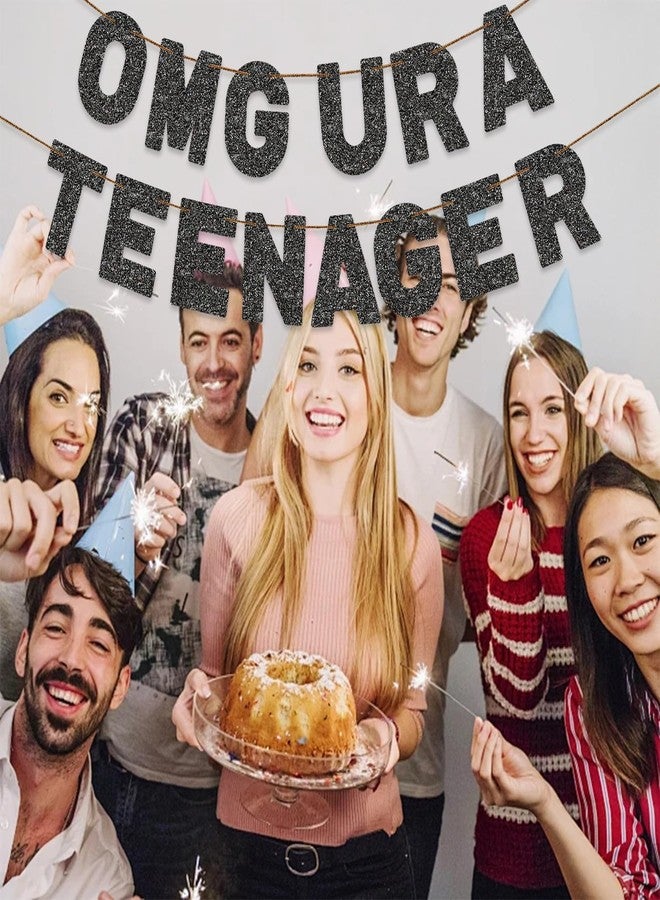FQDGTFA Teenager 13th Birthday Banner OMG UR A TEENAGER Pre-Strung Black Glitter Banner, Mean Party Decorations,13th Birthday Party Decorations - Image 5