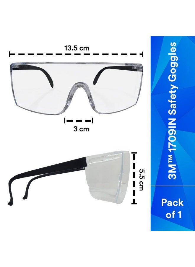 3M 3M 1709IN Safety Goggles Hard Coat Eye Protector Anti Pollution Eyewear For Multipurpose Use In Riding Motorcycle, Construction, Clear Transparent Goggles (Pack of 1)  - Image 2